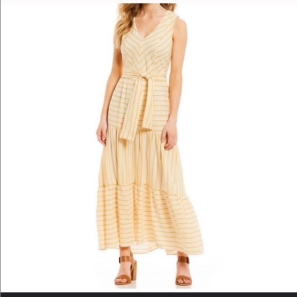 Butterscotch and white striped Daniel Cremieux size 2 sleeveless Maxi Dress - Picture 1 of 11
